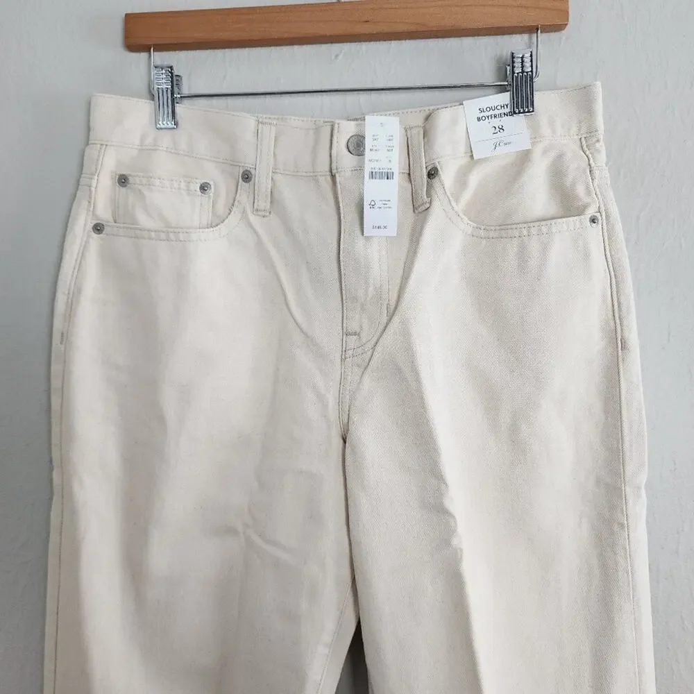 J. Crew Slouchy Boyfriend High Waisted Jean Ecru White Rigid Denim NWT 28